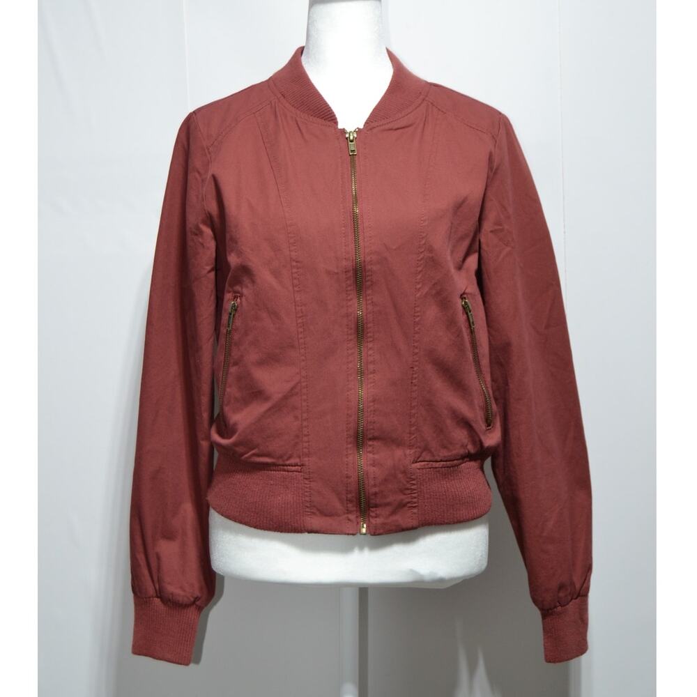 Ambiance Burgandy Woman's Bomber Zip Up Jacket Size Small
